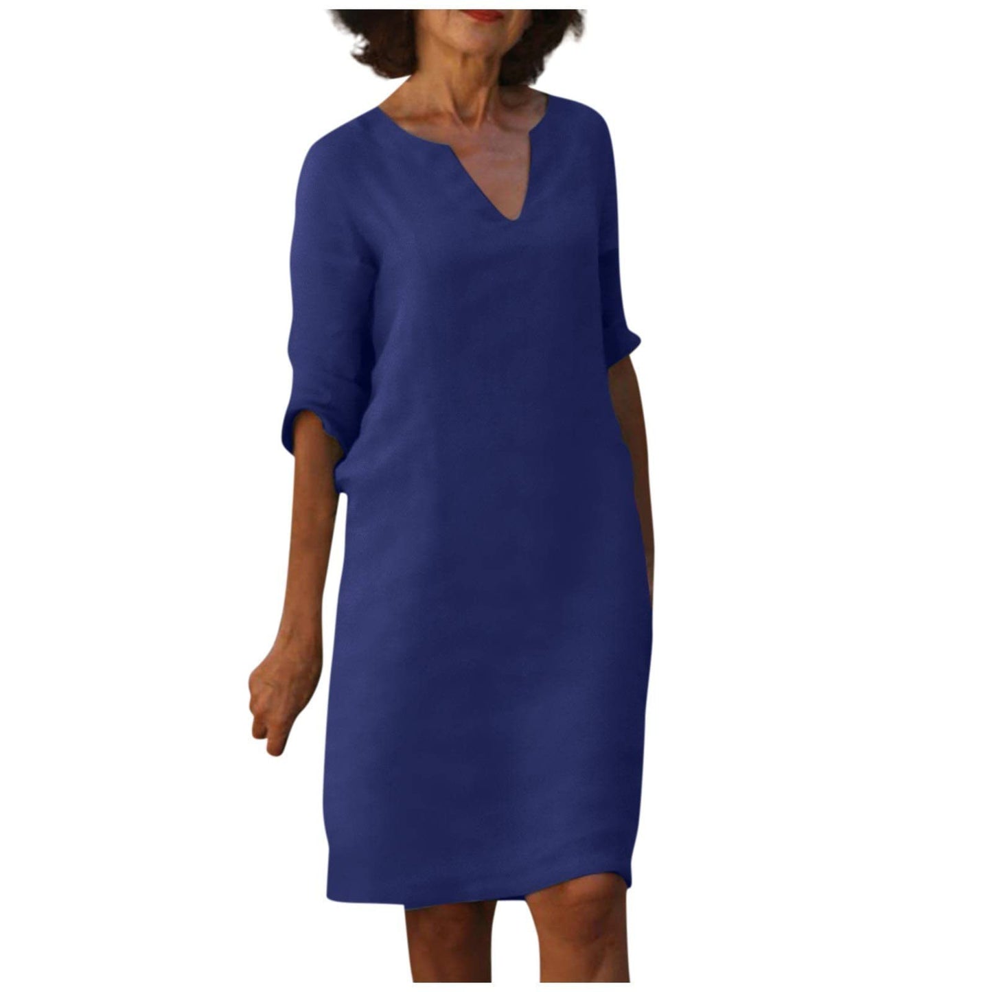 Robe Col V en Coton et Lin