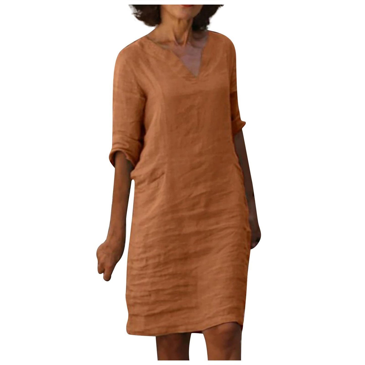 Robe Col V en Coton et Lin
