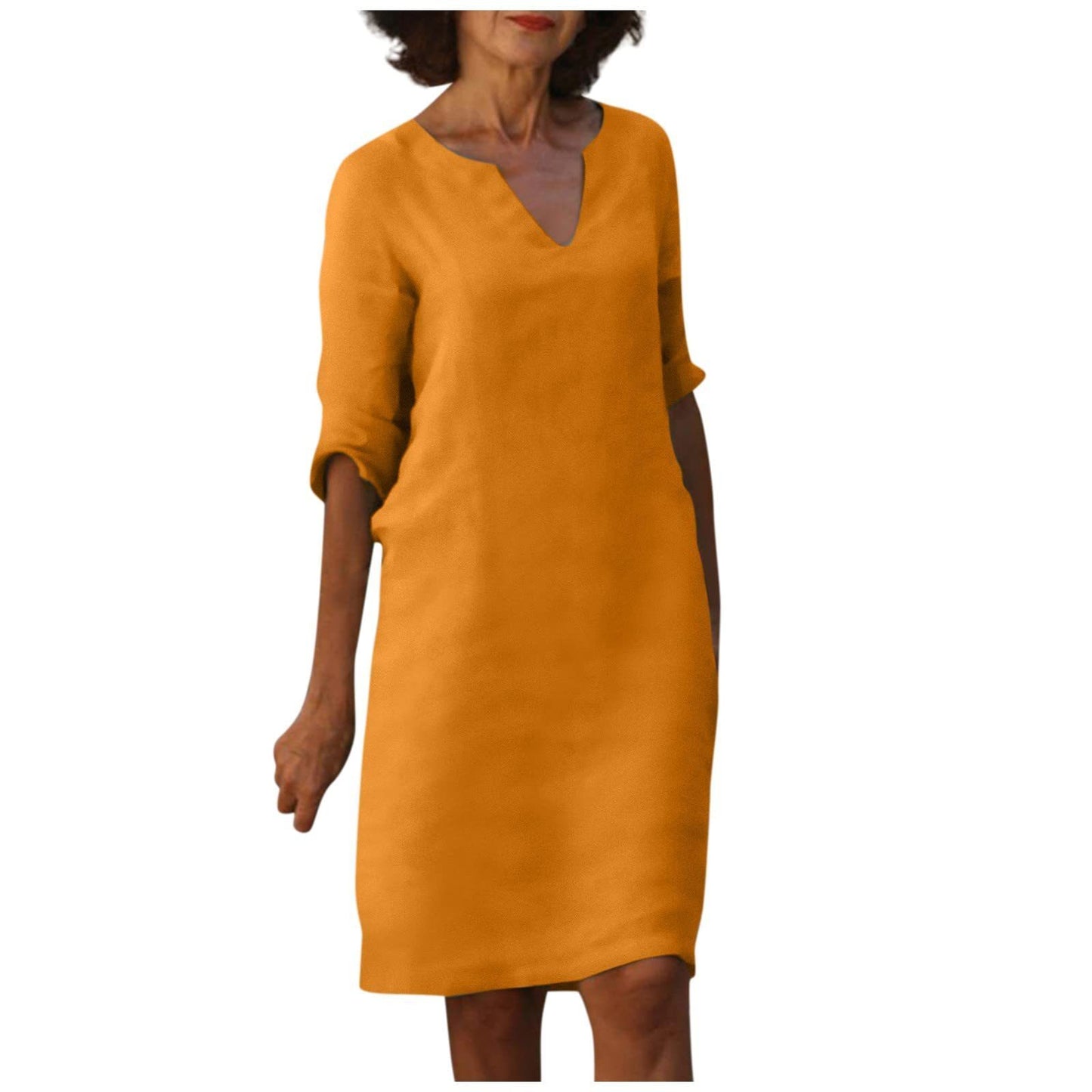 Robe Col V en Coton et Lin