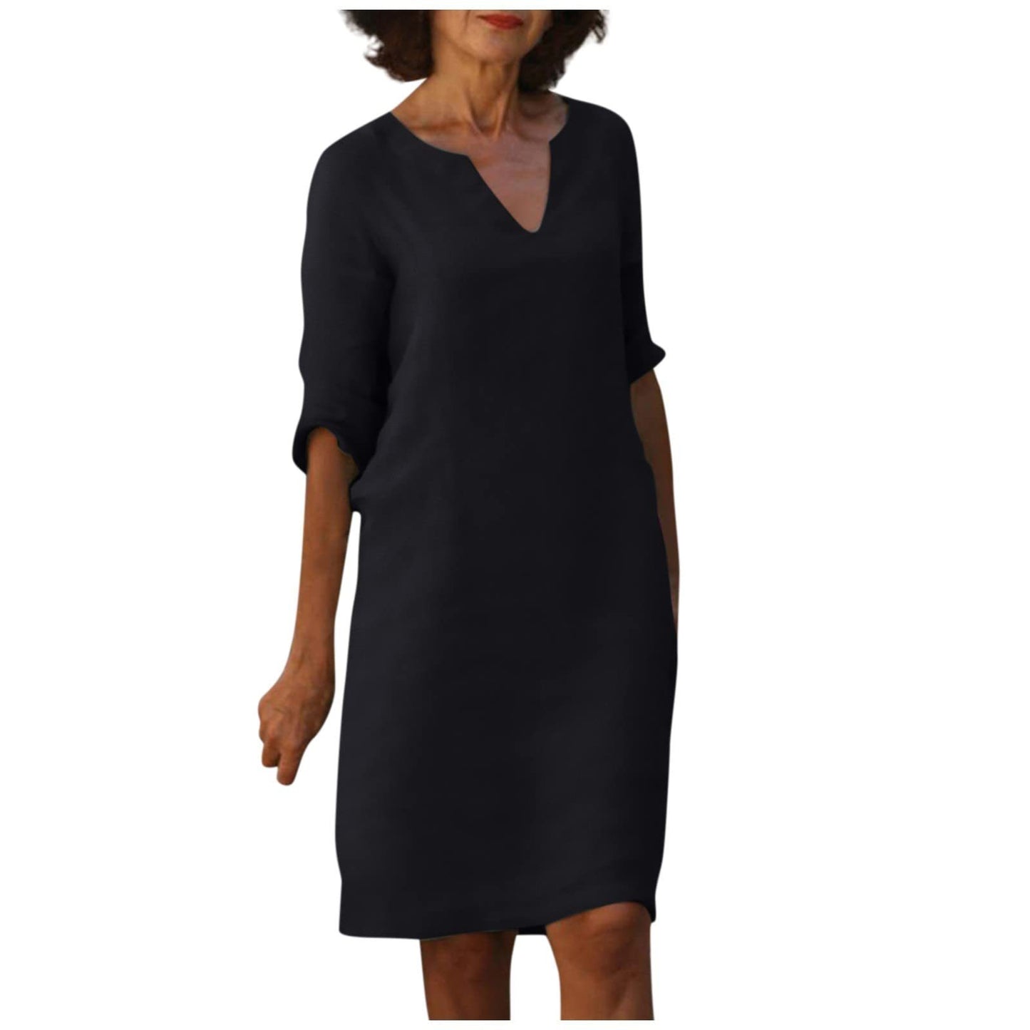 Robe Col V en Coton et Lin