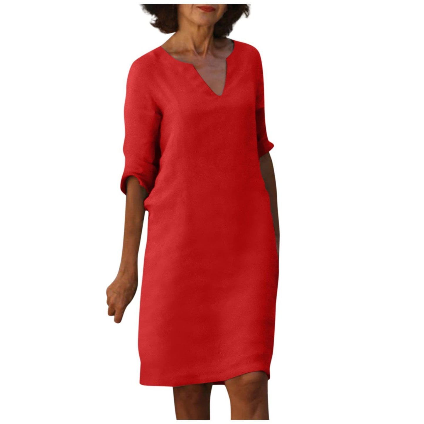 Robe Col V en Coton et Lin