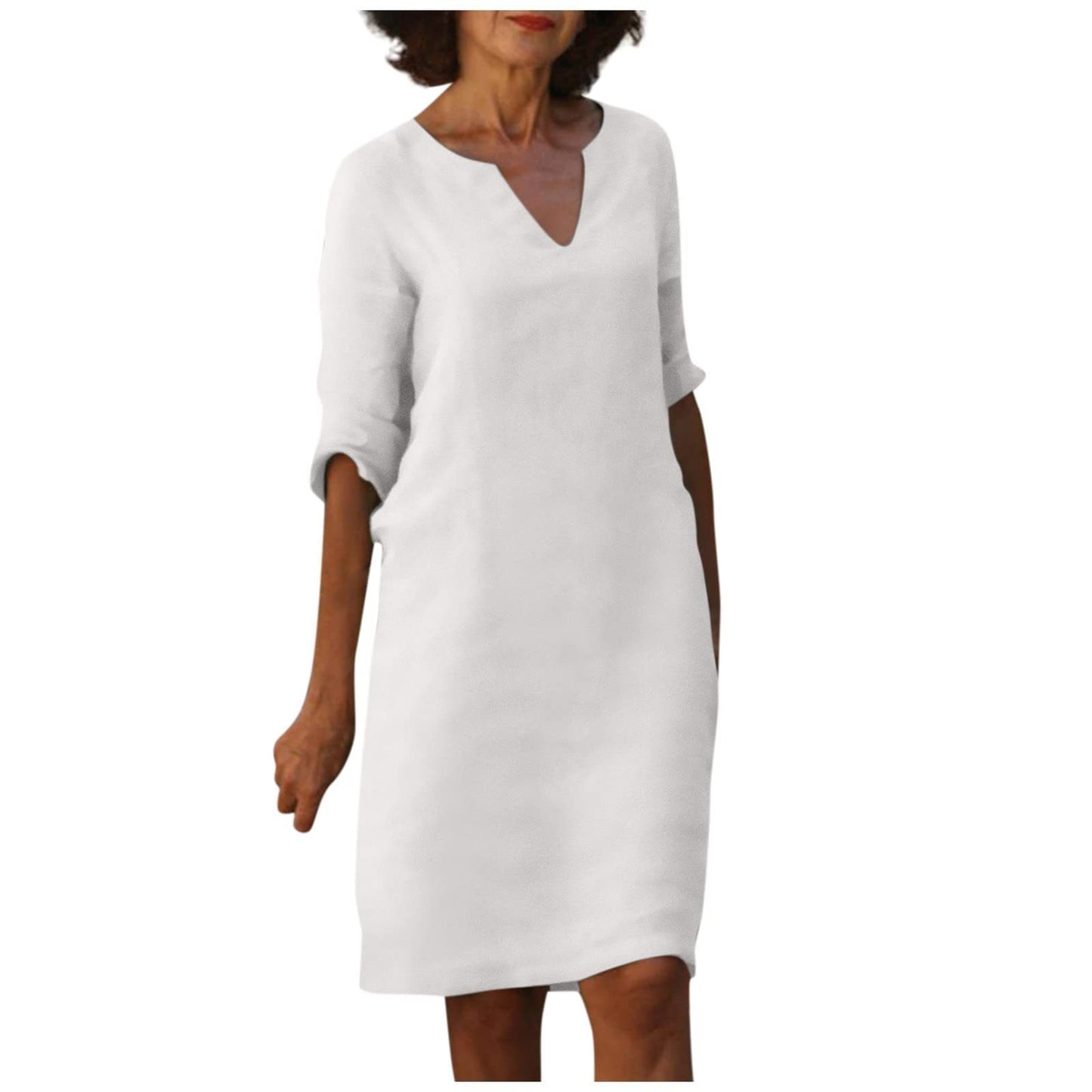 Robe Col V en Coton et Lin