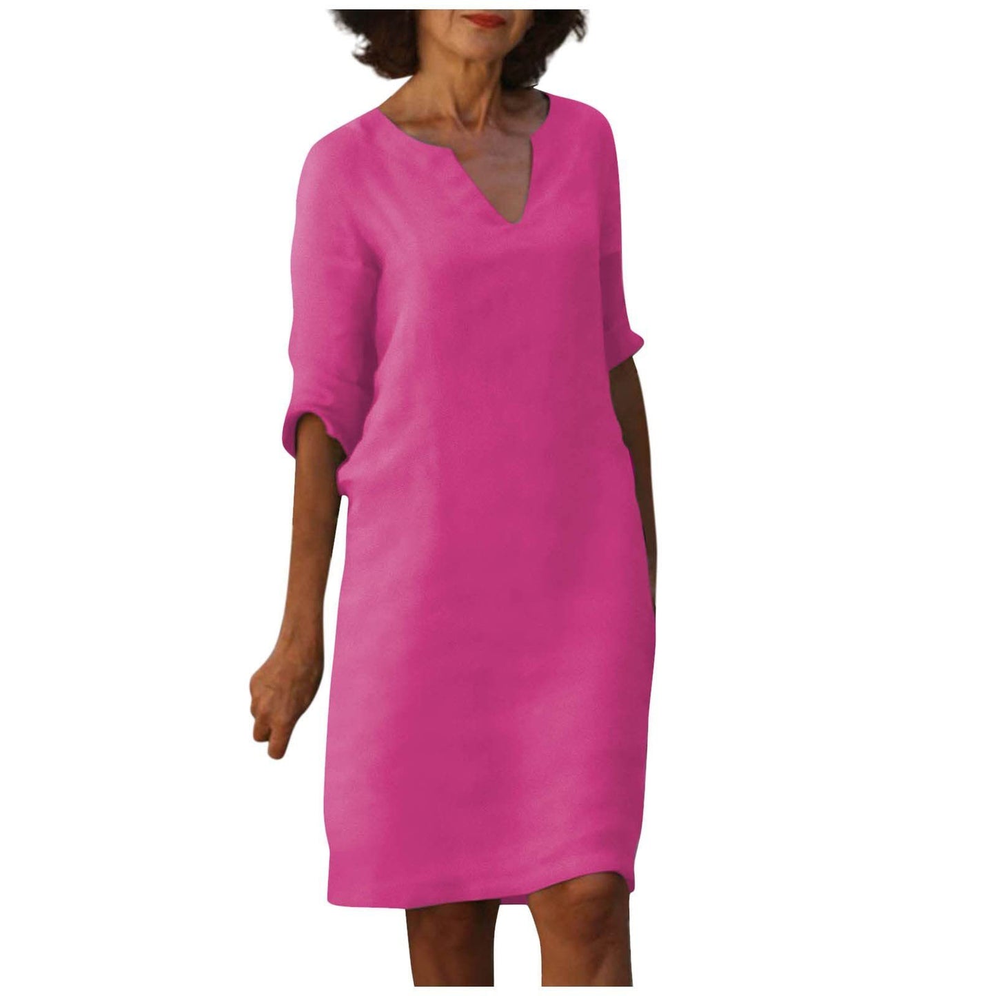 Robe Col V en Coton et Lin