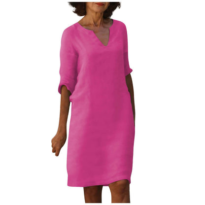 Robe Col V en Coton et Lin