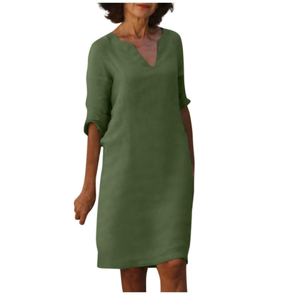 Robe Col V en Coton et Lin
