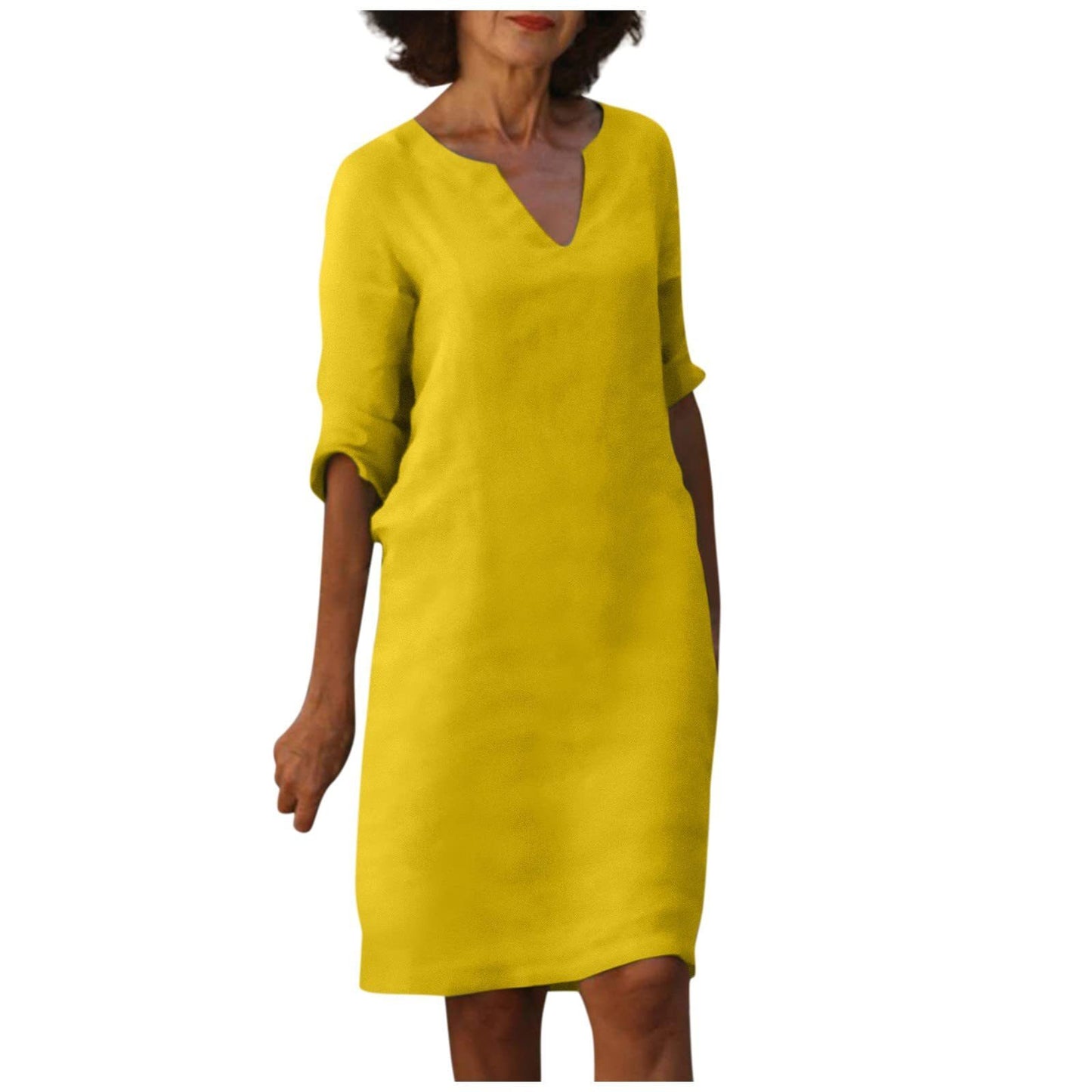Robe Col V en Coton et Lin