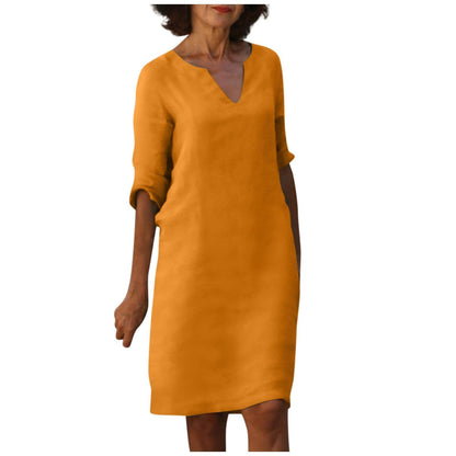 Robe Col V en Coton et Lin