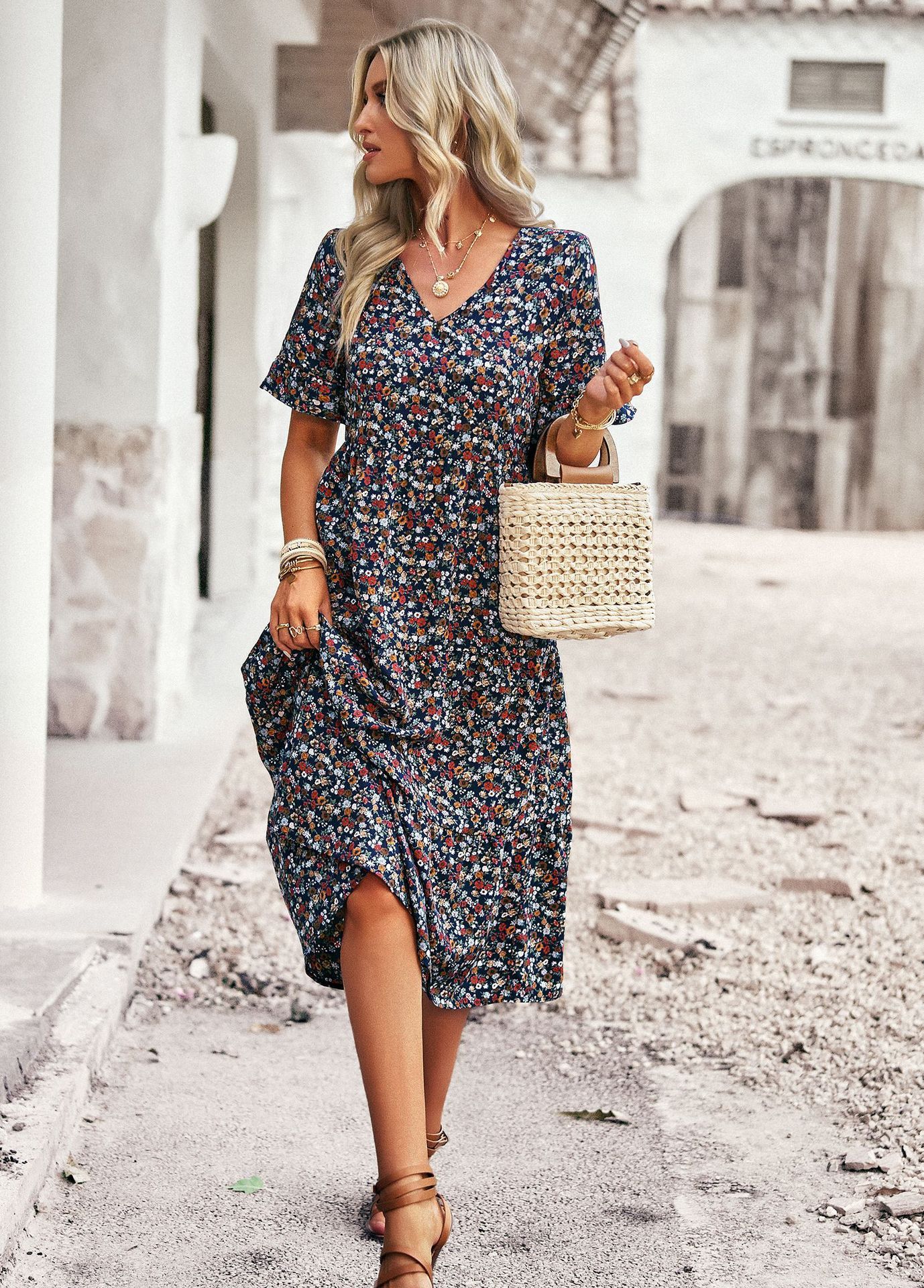 Robe Élégante Femme à Col en V