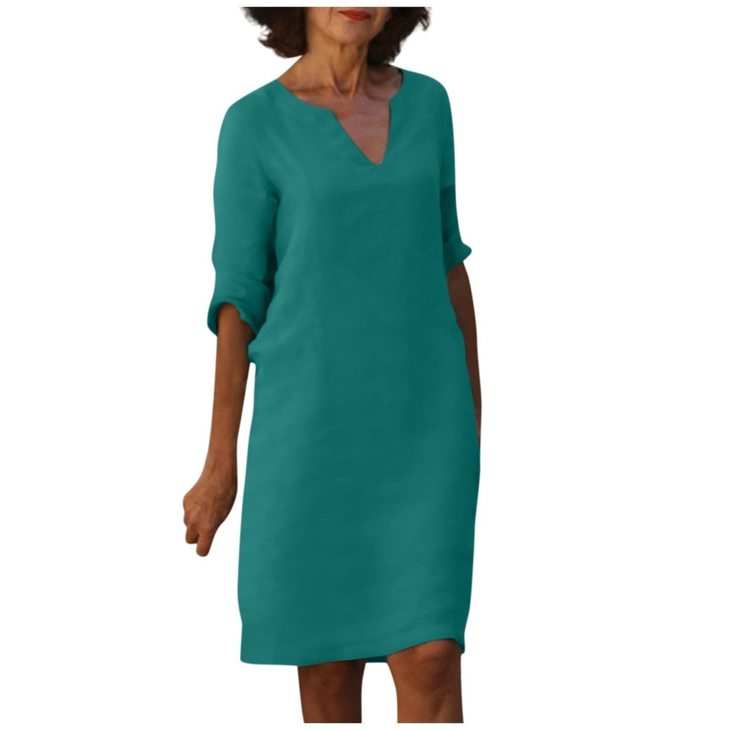Robe Col V en Coton et Lin