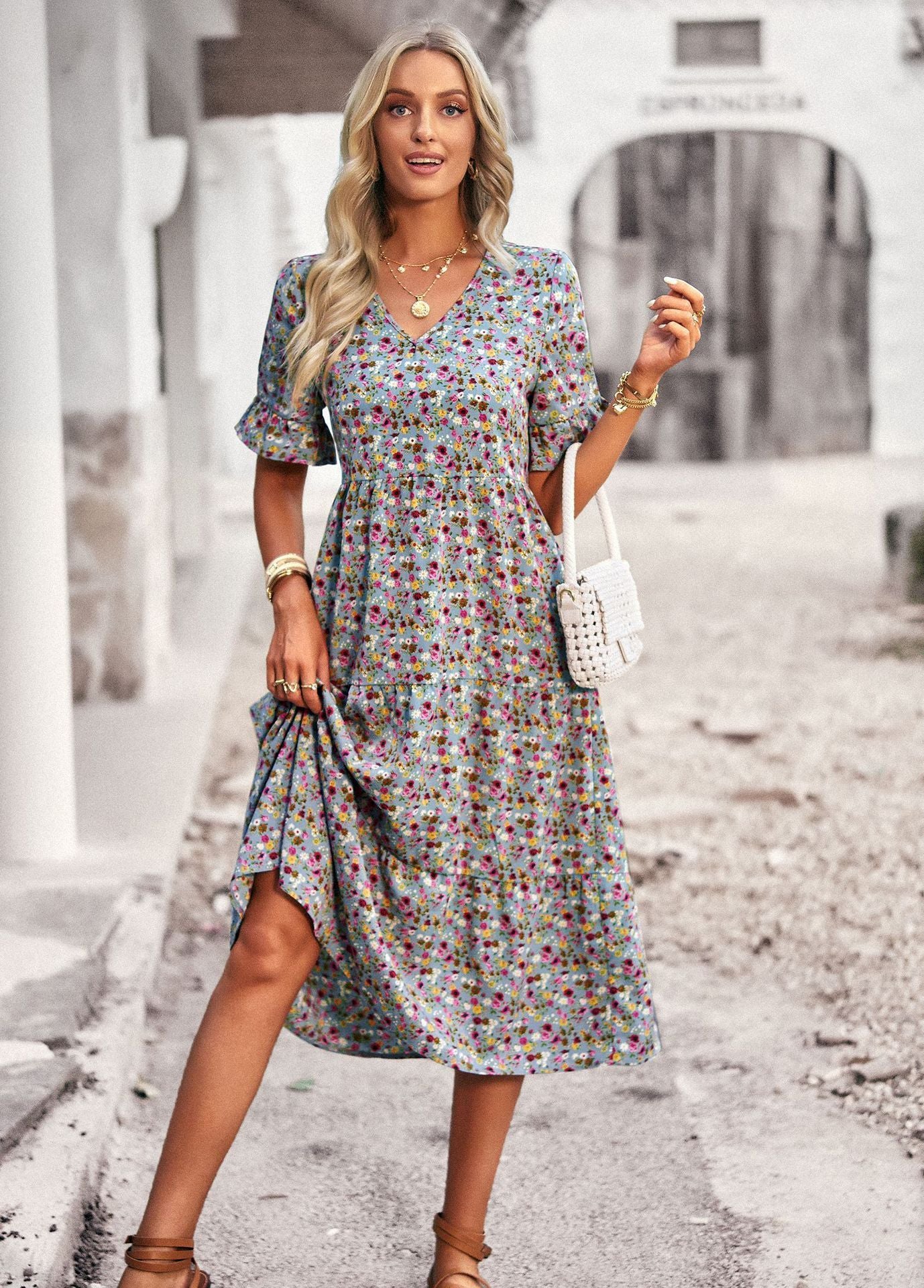 Robe Élégante Femme à Col en V